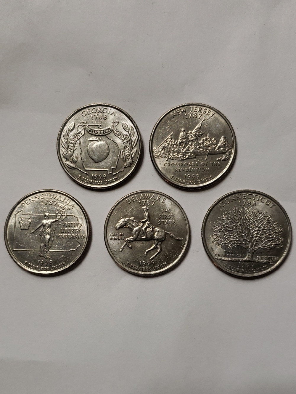 1999 Set of Five US State Quarters - Silver Tone